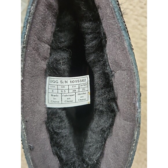 NEW UGG Black Suede Swarovski   Peacock Sheep Fur Lined Boots Sz 8 - Picture 5 of 11